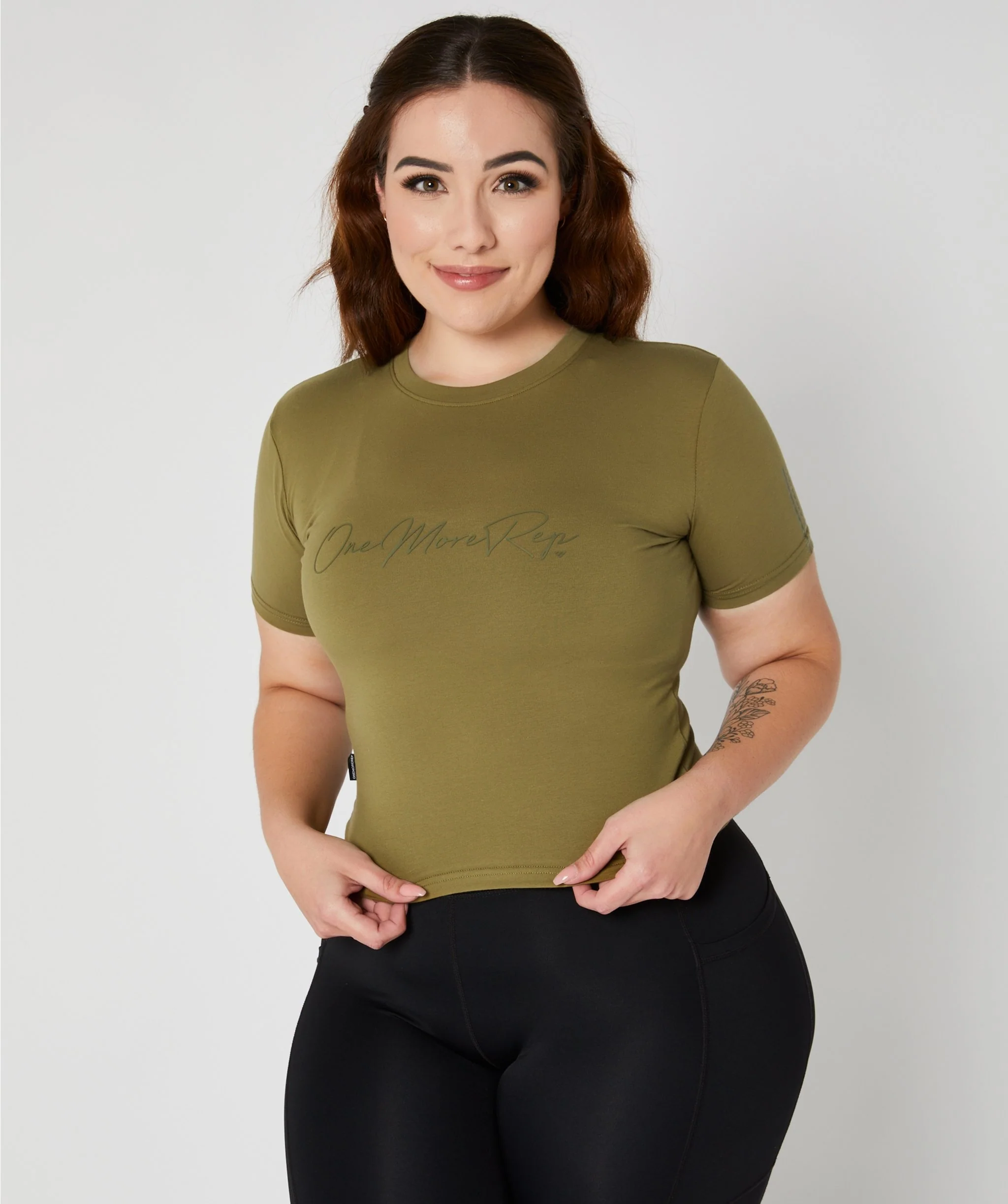 Core Crop Fitted Tee (Khaki) by OneMoreRep - Image 8