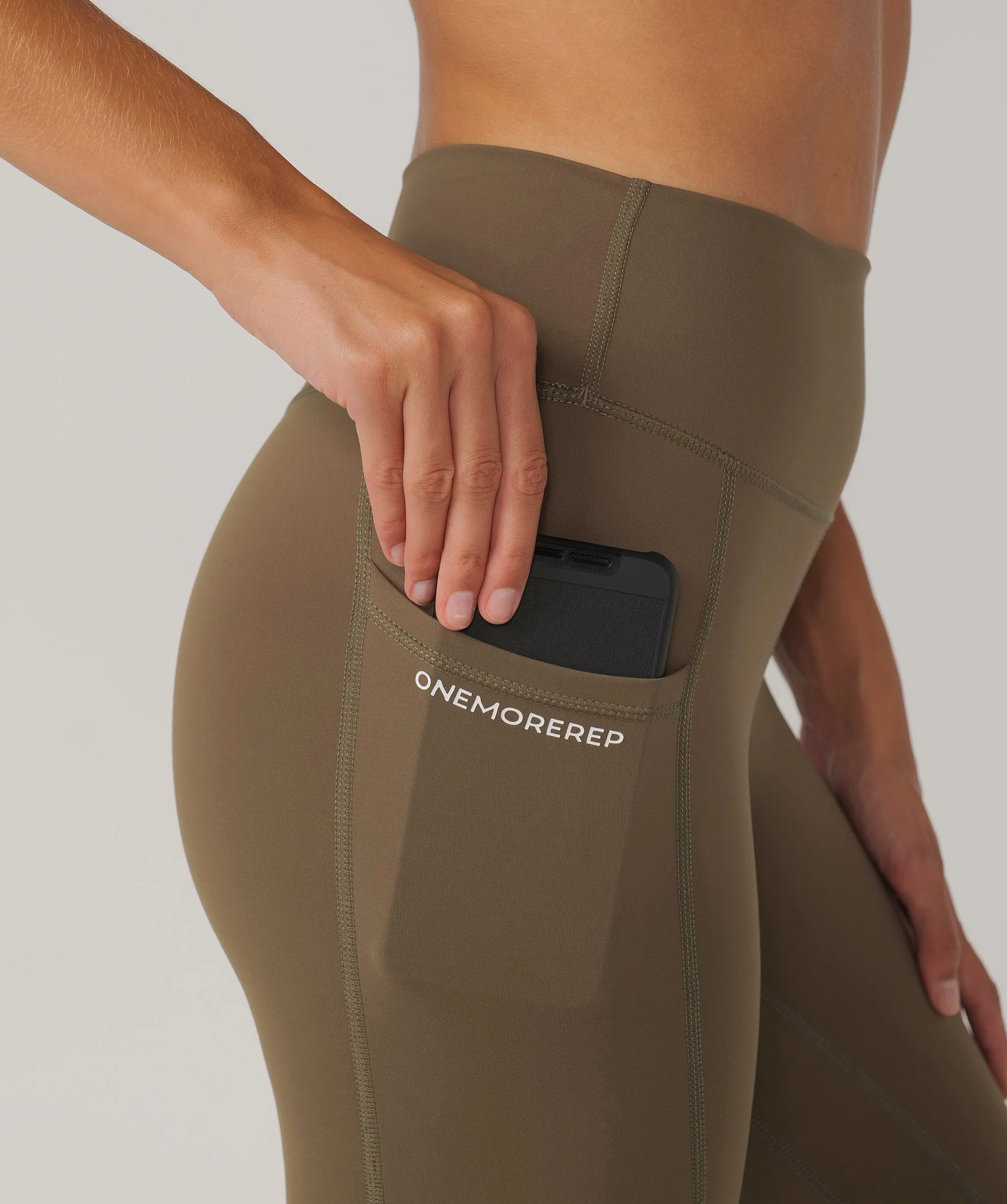 Hype Pocket Full Length Leggings (Khaki) by OneMoreRep - Image 3