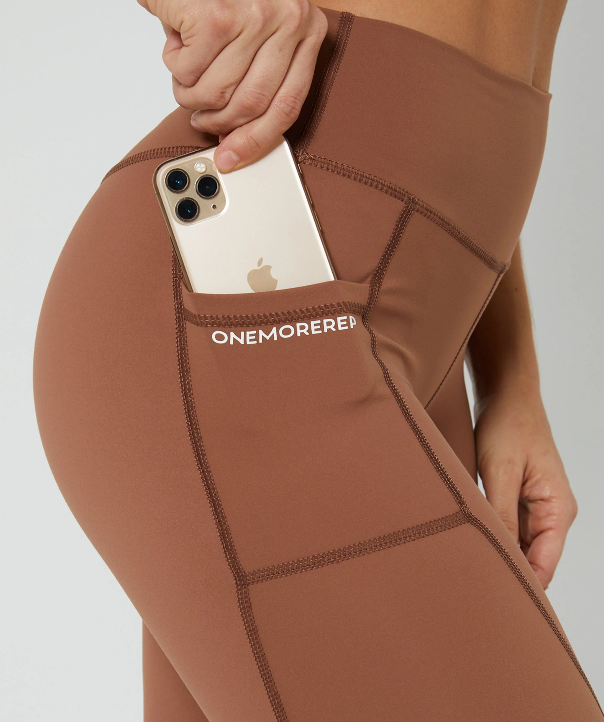 Hype Pocket Full Length Leggings (Mocha) by OneMoreRep - Image 4